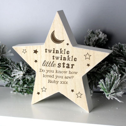 Personalised Twinkle Twinkle Rustic Wooden Star Decoration