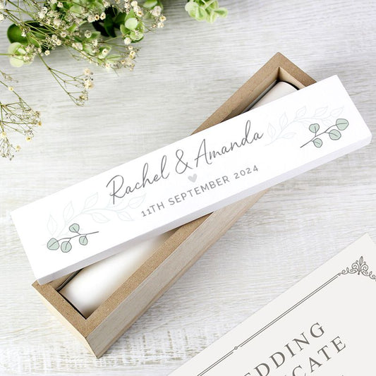 Personalised Botanical Leaves Wooden Wedding Certificate Holder