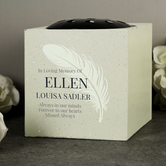 Personalised White Feather Memorial Vase