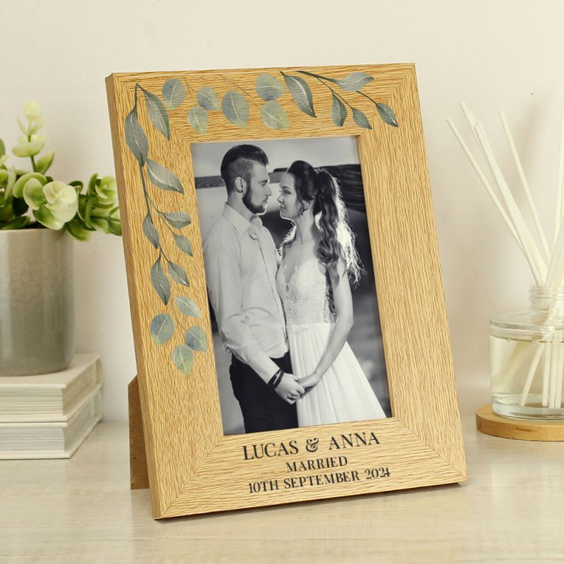 Personalised Leaf Design Wooden Photo Frame