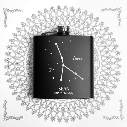 Personalised Star Sign Constellation Matte Black Hip Flask